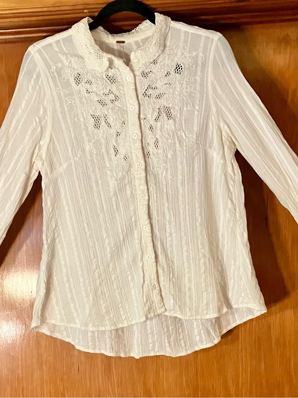Free People Ivory Lace Yoke Button-Down Shirt